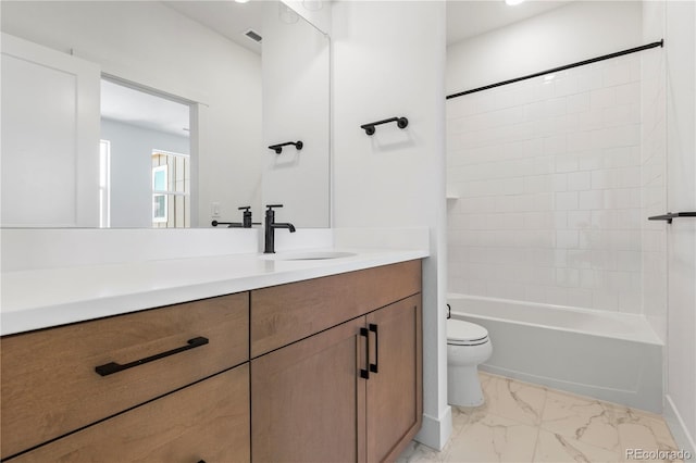 5626 W 142nd Ave, Broomfield, CO 80020 - full bathroom with vanity, marble look tile flooring, and shower / bath combination
