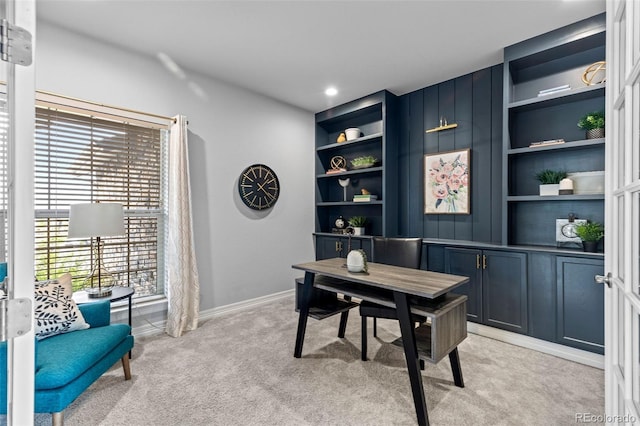 11522 Trona Ct, Parker, CO 80138 - office with light colored carpet, built in features, baseboards, and recessed lighting