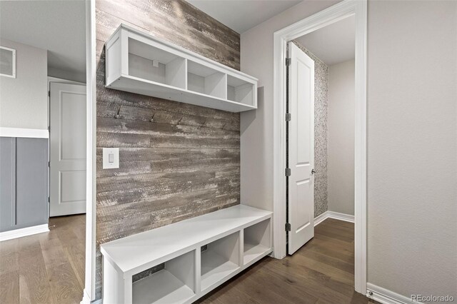 11522 Trona Ct, Parker, CO 80138 - mudroom featuring wood finished floors and wood walls