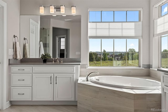 11522 Trona Ct, Parker, CO 80138 - full bathroom featuring vanity, a bath, and a shower stall