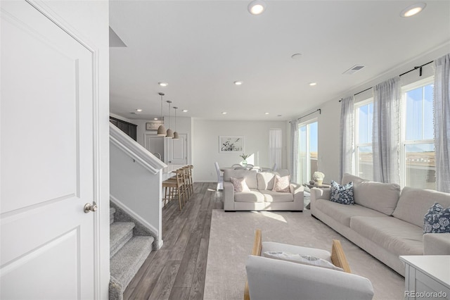 living room featuring hardwood / wood-style flooring and a wealth of natural light