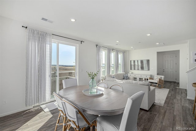 dining space featuring dark wood-type flooring