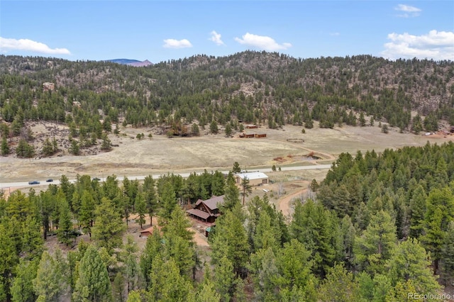 drone / aerial view with a view of trees and a mountain view