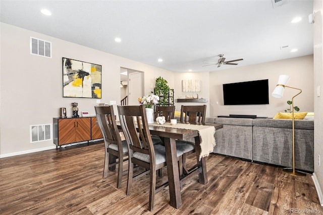 18077 E 99th Ave, Commerce City, CO 80022 - dining space with dark wood-type flooring, ceiling fan, recessed lighting, and baseboards