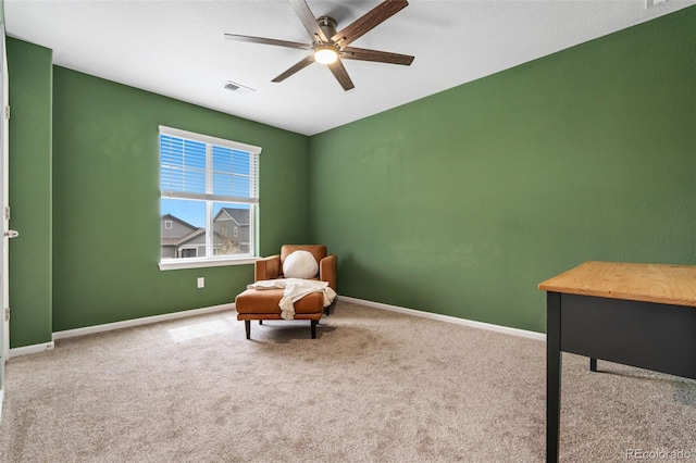 18077 E 99th Ave, Commerce City, CO 80022 - living area with a ceiling fan, carpet floors, and baseboards