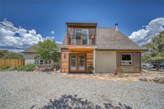 6375 Terrace Ln, Salida, CO 81201 - view of front of house featuring french doors, a balcony, and roof with shingles