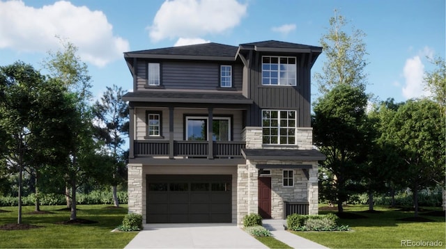 view of front of home featuring a garage and a front lawn