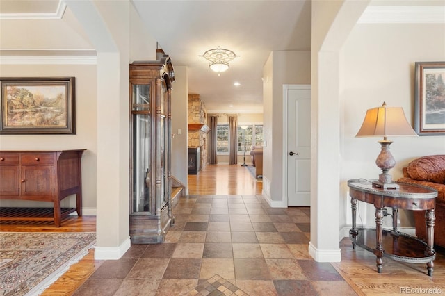 corridor with crown molding