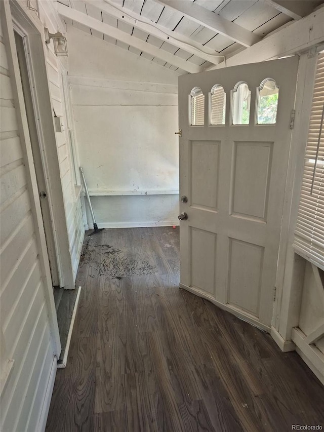 1272 N Ulster St, Denver, CO 80220 - foyer entrance featuring dark wood-style flooring, beam ceiling, and baseboards
