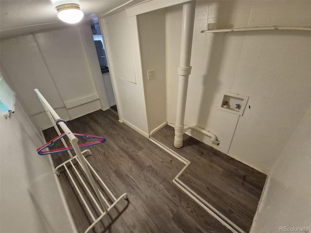 1272 N Ulster St, Denver, CO 80220 - laundry room featuring washer hookup, wood finished floors, and baseboards
