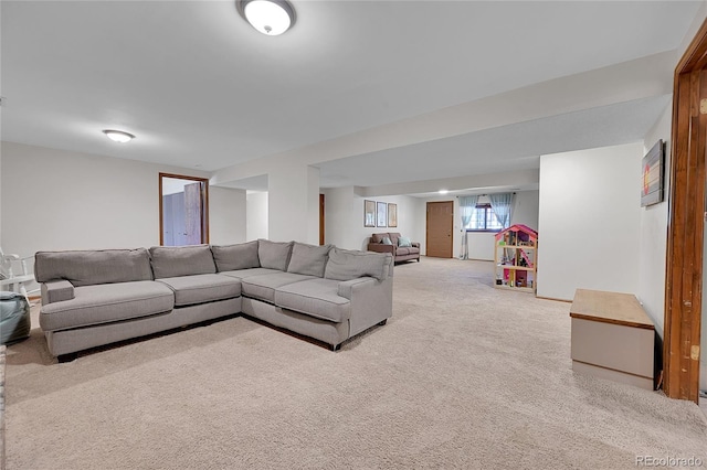 living room with light colored carpet