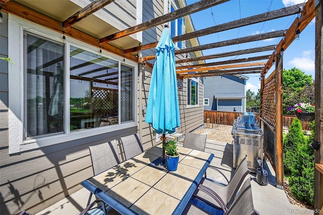 16863 Trail View Cir, Parker, CO 80134 - fenced backyard with outdoor dining space, a pergola, and a grill