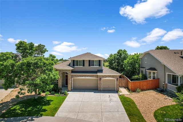 16863 Trail View Cir, Parker, CO 80134 - traditional-style house featuring driveway, a garage, brick siding, and a shingled roof