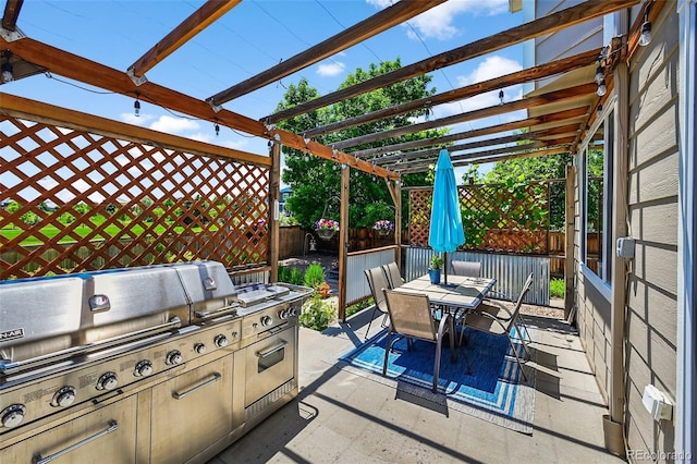 16863 Trail View Cir, Parker, CO 80134 - view of patio with outdoor dining area, a pergola, and area for grilling