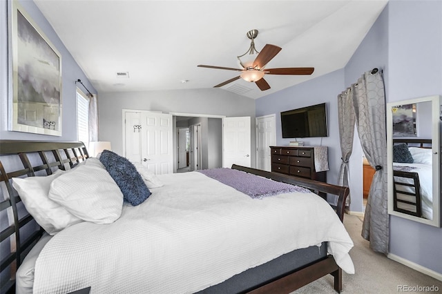 16863 Trail View Cir, Parker, CO 80134 - bedroom featuring vaulted ceiling, carpet flooring, and ceiling fan