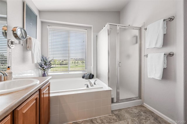 16863 Trail View Cir, Parker, CO 80134 - full bathroom with a shower stall, vanity, and a garden tub