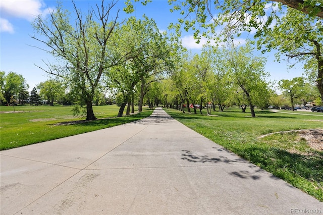view of property's community with a lawn