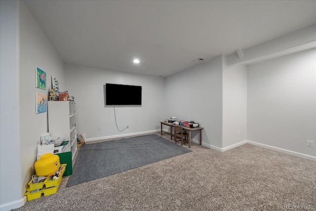 game room featuring carpet flooring