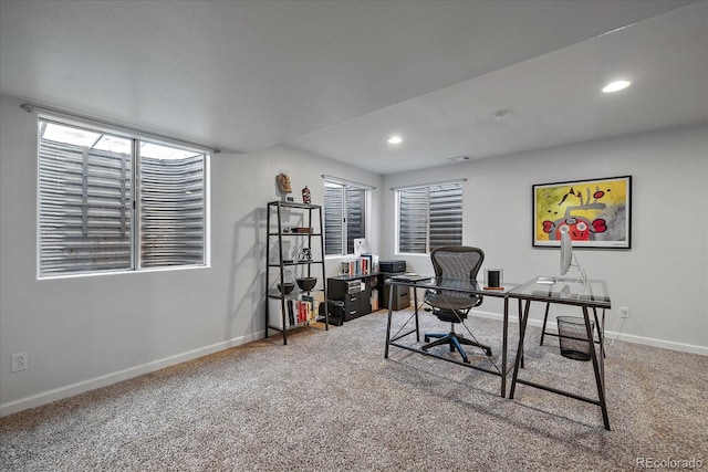 view of carpeted office space