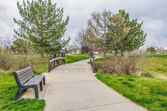 view of community featuring a yard