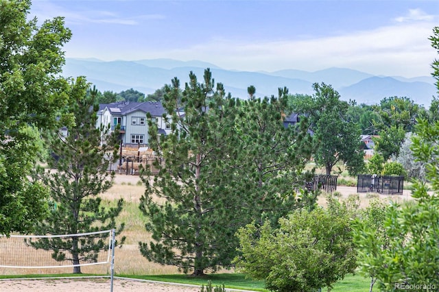 drone / aerial view featuring a mountain view