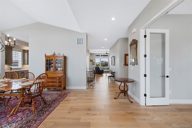 interior space with visible vents, recessed lighting, plenty of natural light, and light wood-type flooring