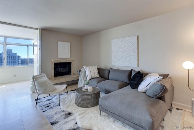 living room featuring light tile patterned floors