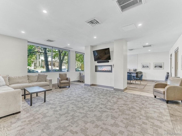 living room with light carpet