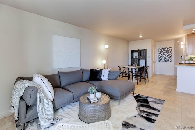 living room featuring light tile patterned floors