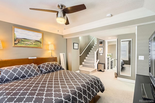 bedroom with carpet floors and ceiling fan