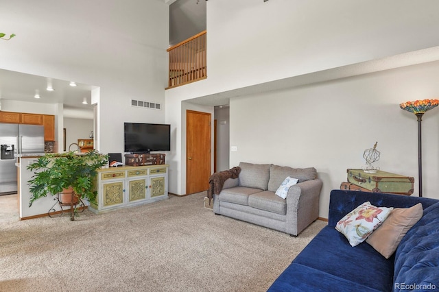 13235 Clermont Cir, Thornton, CO 80241 - living room featuring light colored carpet and a towering ceiling