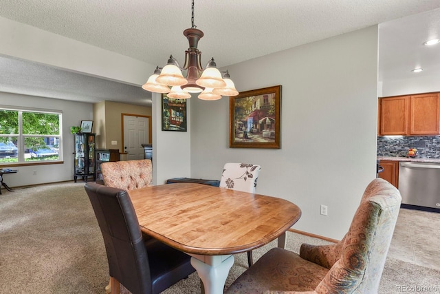 13235 Clermont Cir, Thornton, CO 80241 - dining room with a chandelier, light colored carpet, a textured ceiling, and recessed lighting