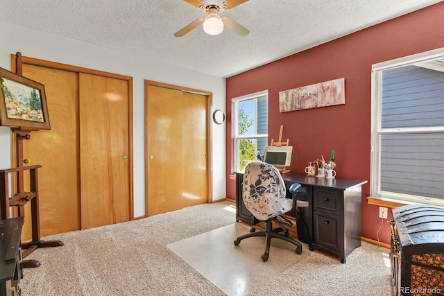 13235 Clermont Cir, Thornton, CO 80241 - home office with ceiling fan, carpet, and a textured ceiling