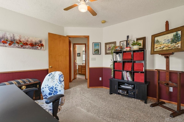 13235 Clermont Cir, Thornton, CO 80241 - carpeted home office with ceiling fan and a textured ceiling