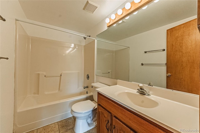 2408 N 7th St Unit A, Colorado Springs, CO 80907 - bathroom featuring toilet, vanity, shower / tub combination, and tile patterned flooring