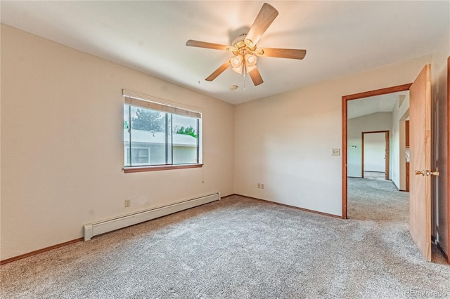 2408 N 7th St Unit A, Colorado Springs, CO 80907 - unfurnished room with a baseboard heating unit, carpet floors, a ceiling fan, and baseboards