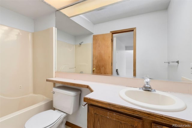 full bathroom with vanity, bathing tub / shower combination, and toilet