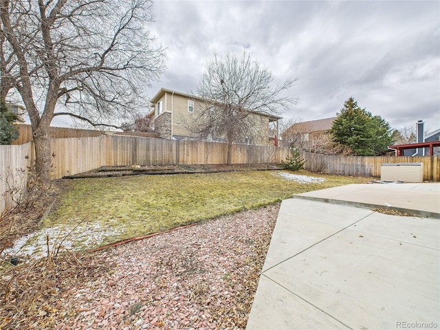 view of yard with a patio and a fenced backyard