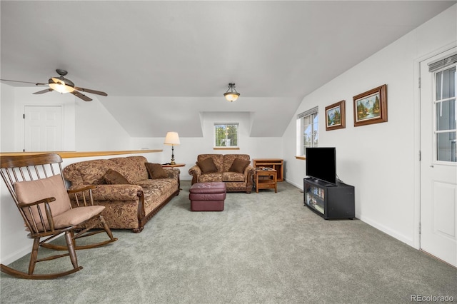 266 Gap Rd, Black Hawk, CO 80422 - carpeted living room featuring vaulted ceiling and ceiling fan