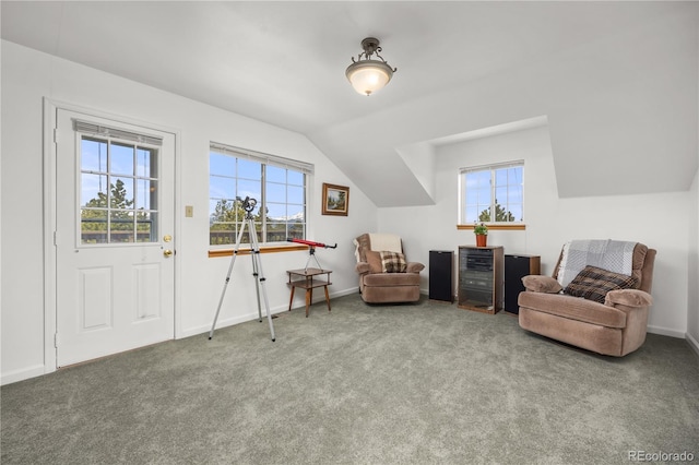 266 Gap Rd, Black Hawk, CO 80422 - living area featuring healthy amount of natural light, carpet floors, and lofted ceiling