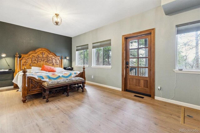 7317 Fremont Pl, Larkspur, CO 80118 - bedroom with baseboards, wood finished floors, multiple windows, and visible vents