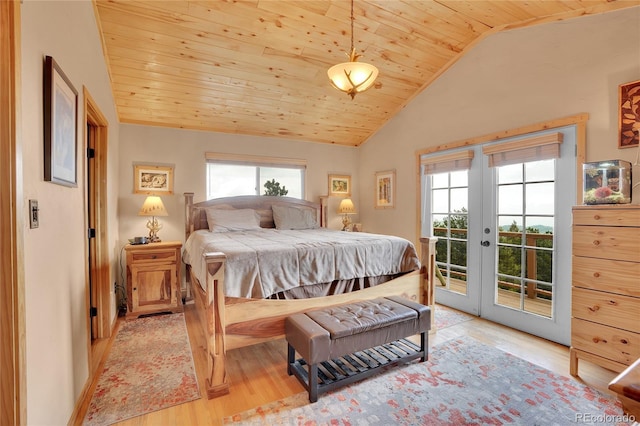 9648 Yegge Rd, Morrison, CO 80465 - bedroom with wooden ceiling, multiple windows, access to outside, vaulted ceiling, and french doors