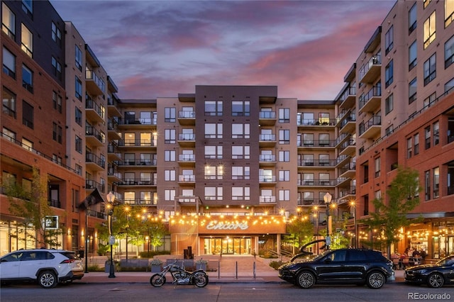 view of property at dusk