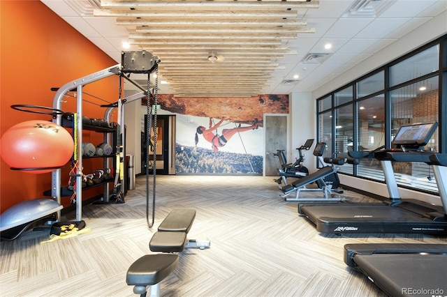 workout area with carpet and visible vents