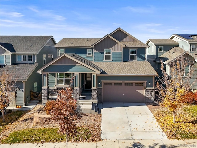 craftsman inspired home with a porch and a garage