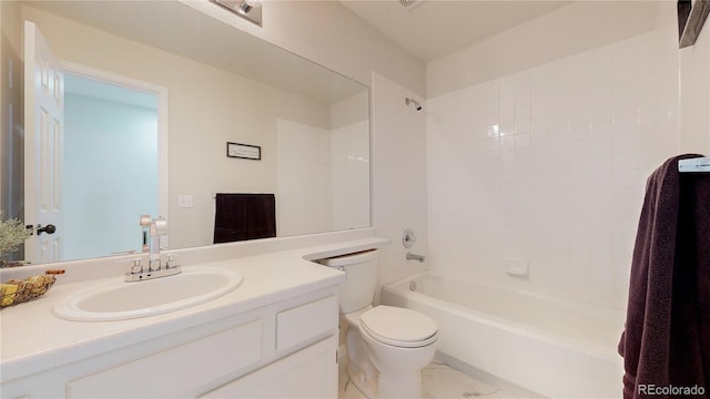 full bathroom featuring vanity, toilet, and washtub / shower combination