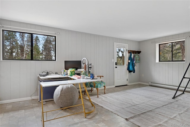 office space featuring baseboards and a baseboard radiator