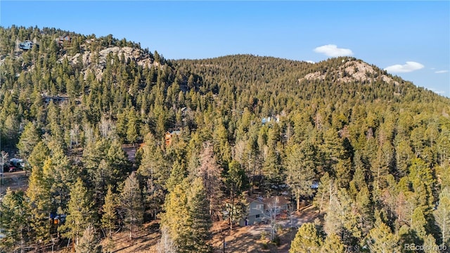 view of mountain feature with a wooded view