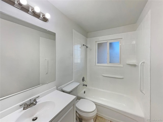 full bathroom featuring toilet, shower / tub combination, and vanity