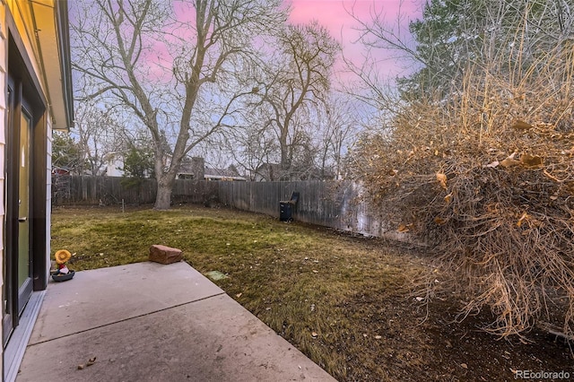 yard at dusk with a patio